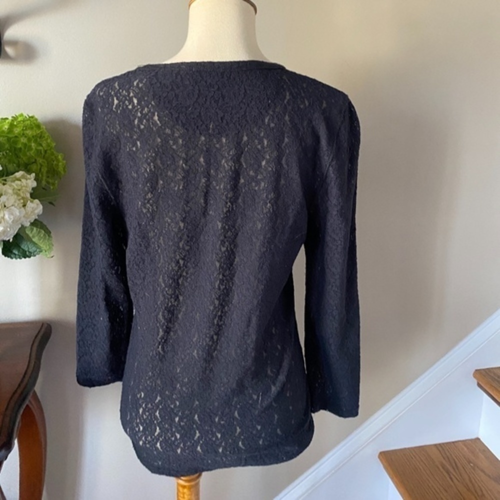 Ralph Lauren Black Stretch Lace Ruffle Top M - Picture 6 of 6